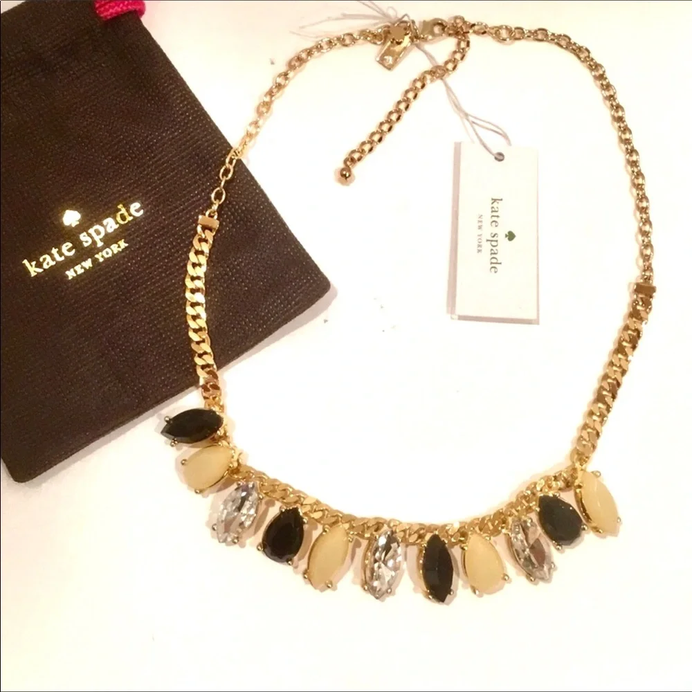 🆕Kate Spade Statement Necklace ‘Gardens of Paris’ Neutral Multi Stone Gold Chain